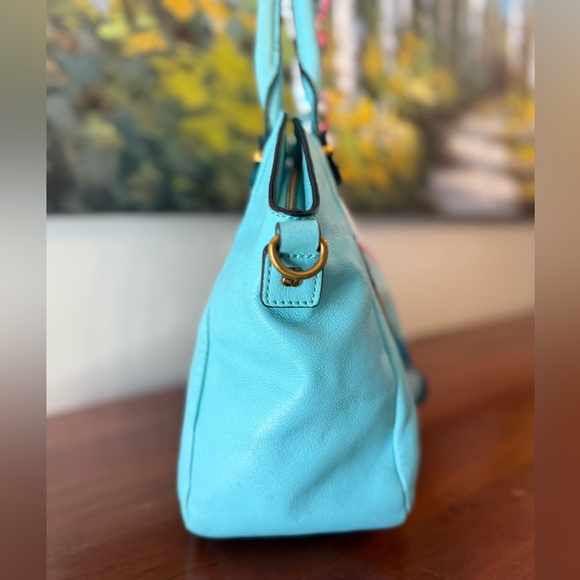 Elliott Lucca Medium Faro Turquoise Leather Satchel Crossbody | Beach Ready ☀️🏝️ - Picture 4 of 17
